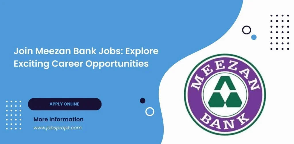 An image showcasing professional individuals in a corporate setting, representing career opportunities at Meezan Bank jobs, with the text "Meezan Bank Jobs - Exciting Career Opportunities.