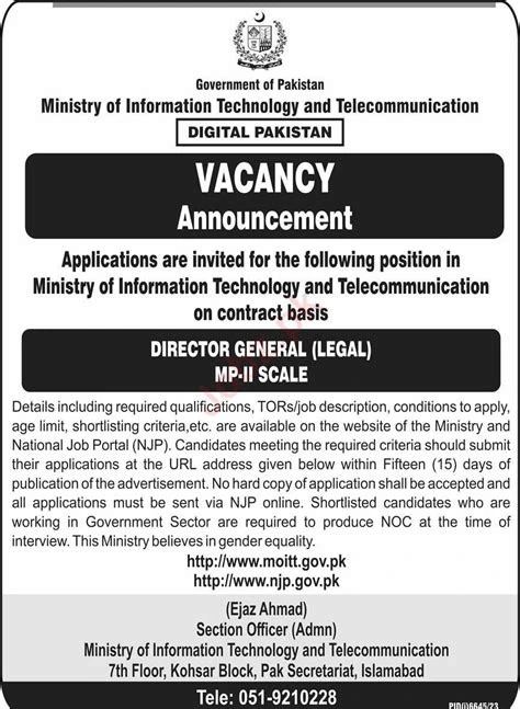  latest MOITT jobs in Pakistan. Find career opportunities in IT, telecom, and administration with the Ministry of IT & Telecommunication.