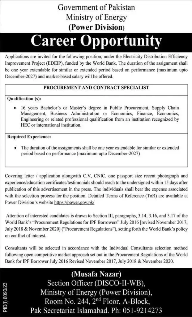 Ministry of Energy Power Division Jobs – Explore career opportunities in the energy sector and contribute to Pakistan’s power development. Apply now